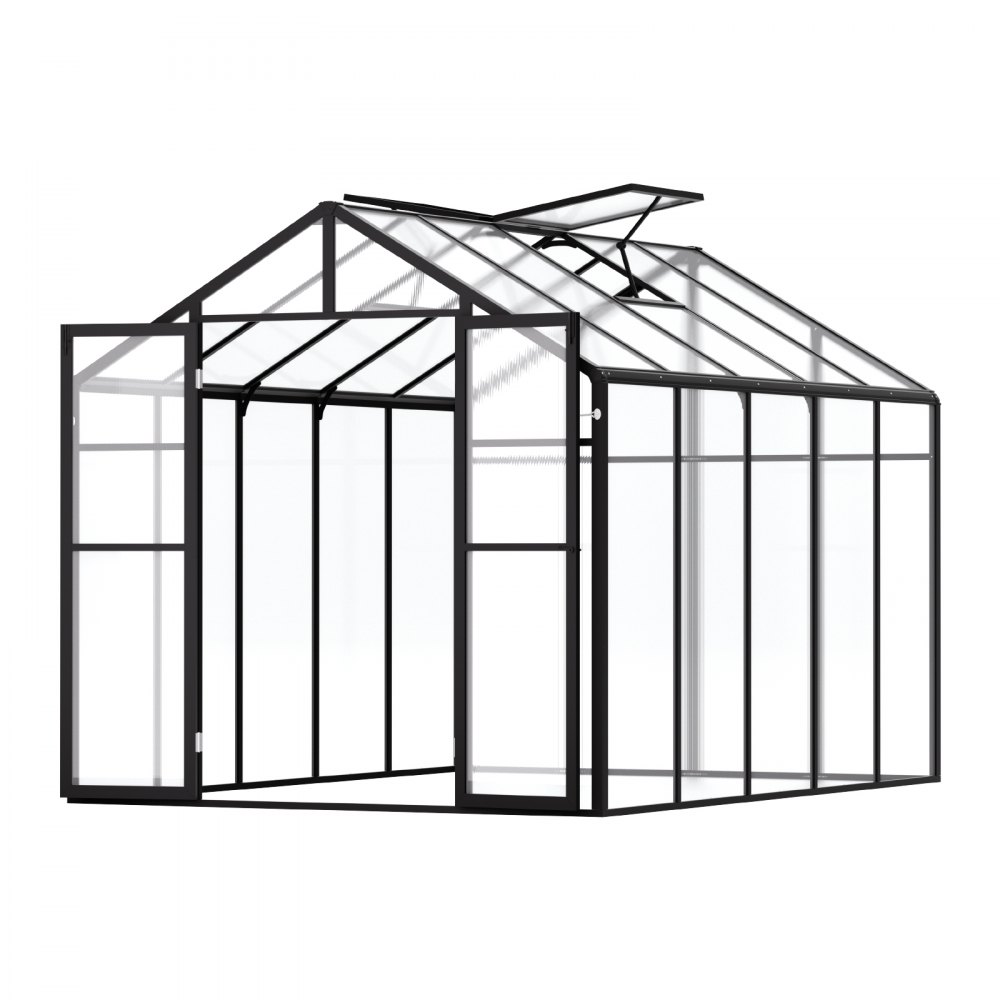 Vevor polycarbonat drivhus med aluramme, gå-ind model med tagvinduer og dør