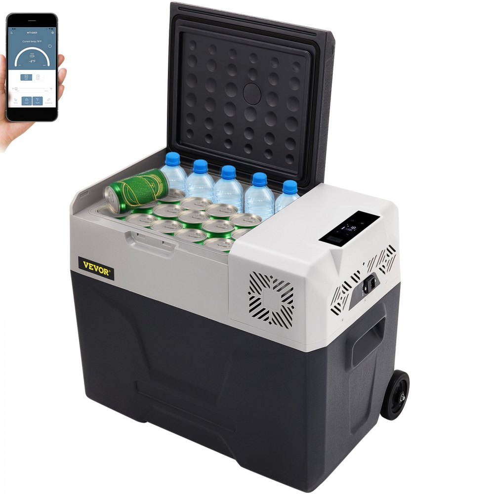 Vevor 40 liter kompressor-køleboks til bil og camping med hjul og teleskophåndtag
