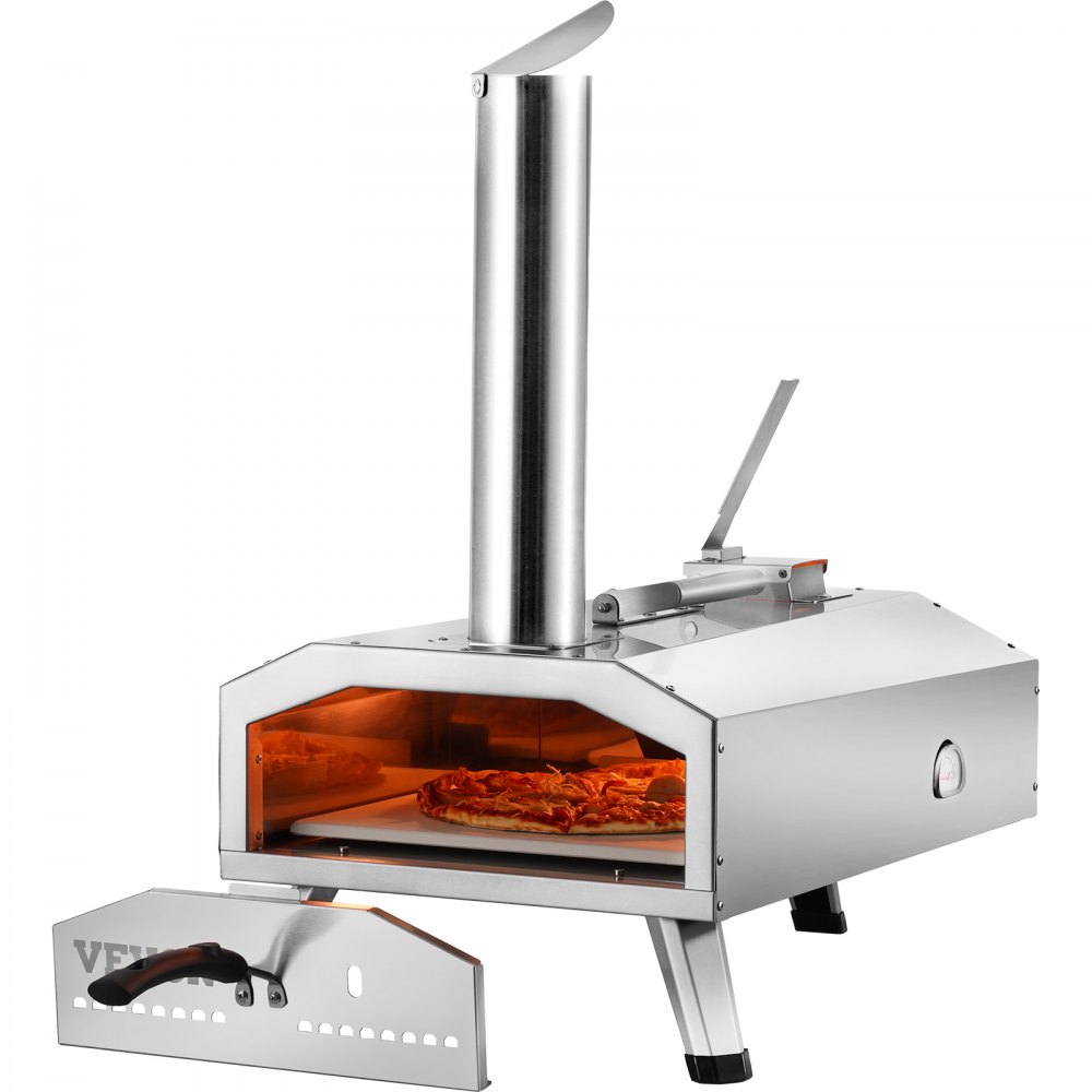 Vevor 12 tommer udendørs pizzaovn i rustfrit stål med pizzasten og foldbare ben